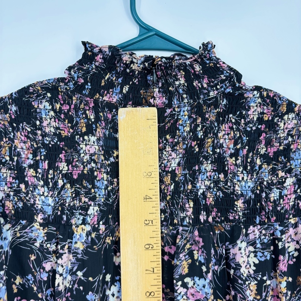 CeCe Womens Medium Ruffled Yoryu Dress Black Ditsy Multi Floral Long Sleeves - Picture 12 of 12